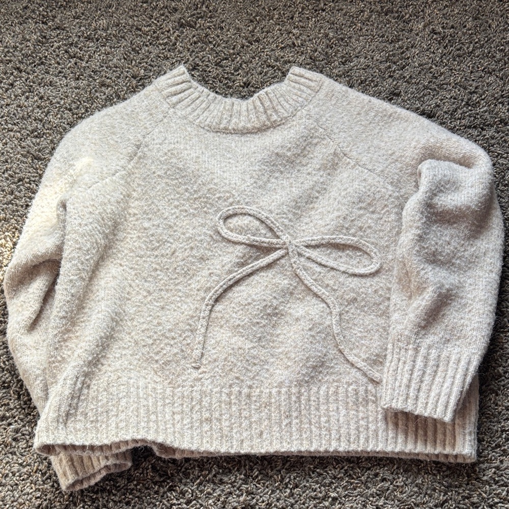Terra & Sky Cream Sweater with Bow Accent
